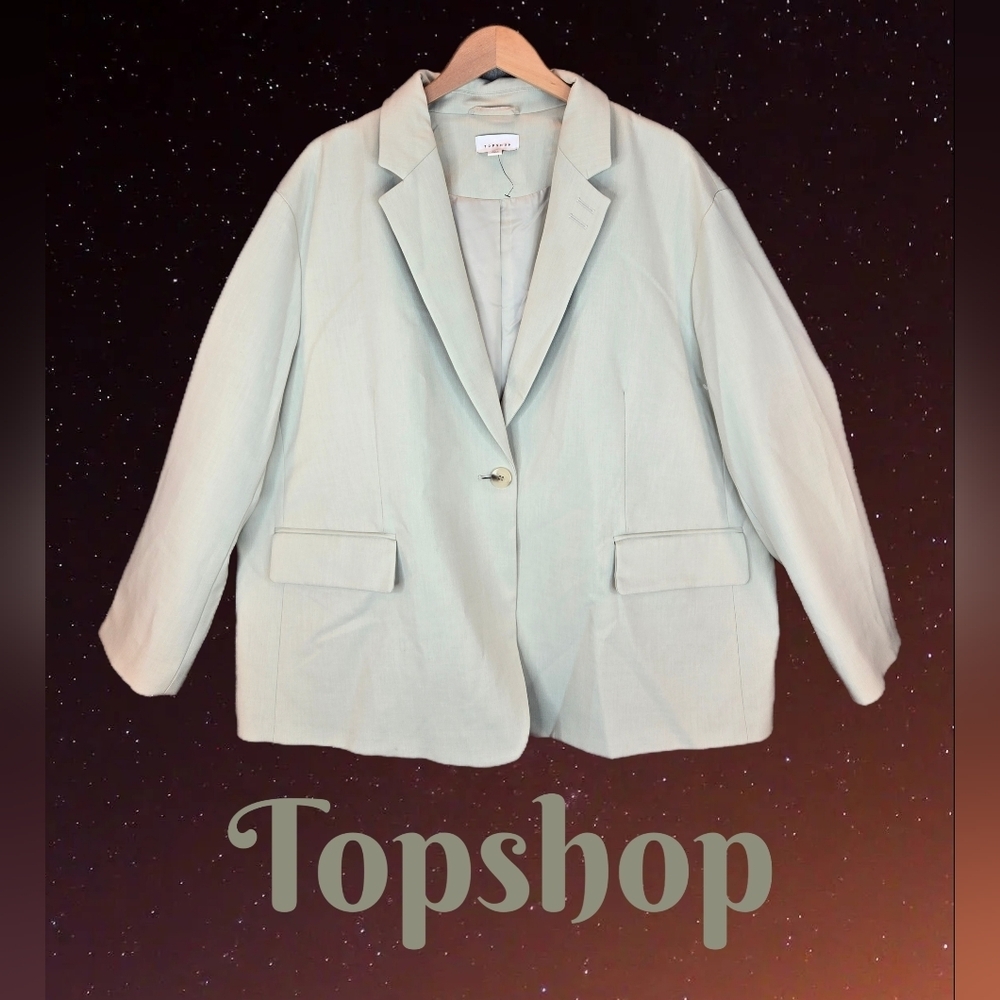 Topshop Womens Oversized Blazer Sz 10 Beige With Tint Of Green Inside Pocket